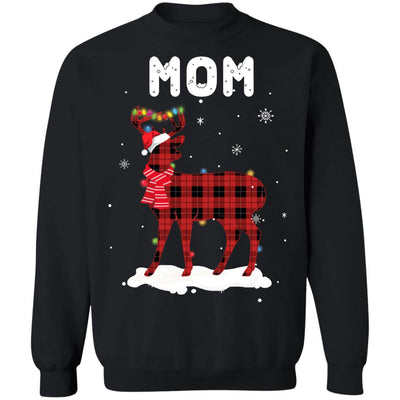 Mom Deer Red Plaid Christmas Family Matching Pajamas-T-Shirt & Sweatshirt-Crewneck Sweatshirt-Black