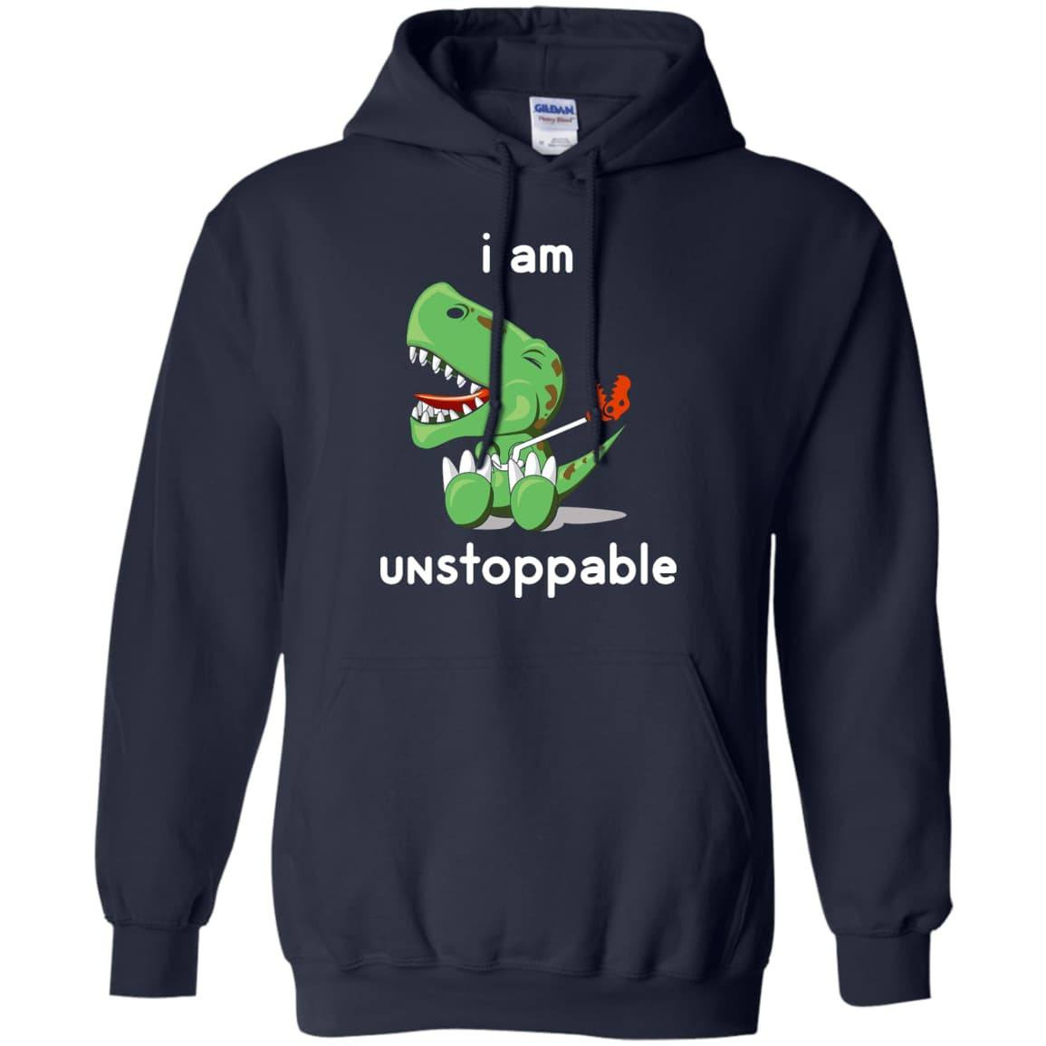 I Am Unstoppable Funny T-Rex Dinosaur-T-Shirt & Hoodie-Pullover Hoodie-Navy