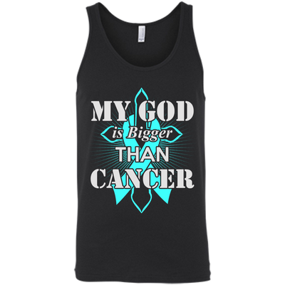 My God Is Bigger Than Cancer Teal Awareness Ribbon-T-Shirt & Hoodie-Unisex Tank-Black