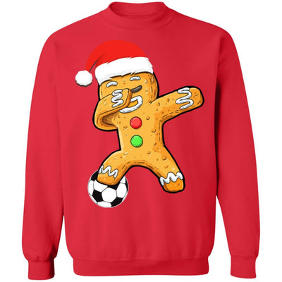 Dabbing Gingerbread Santa Soccer Christmas Pajama Gifts-T-Shirt & Sweatshirt-Crewneck Sweatshirt-Red