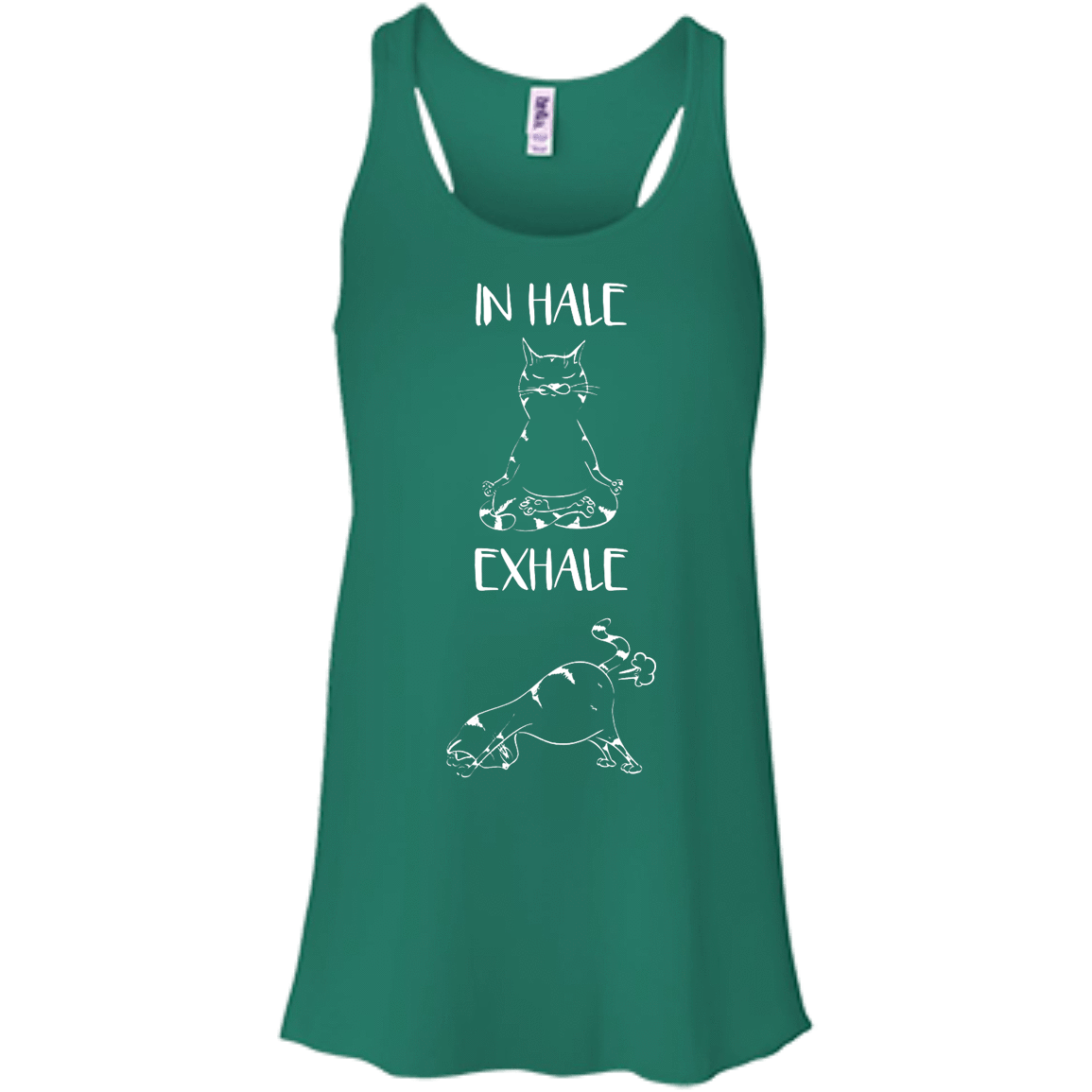 Yoga Cat Inhale Exhale-T-Shirt & Hoodie-Women's Flowy Racerback Tank-Kelly