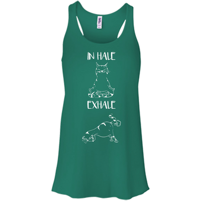 Yoga Cat Inhale Exhale-T-Shirt & Hoodie-Women's Flowy Racerback Tank-Kelly