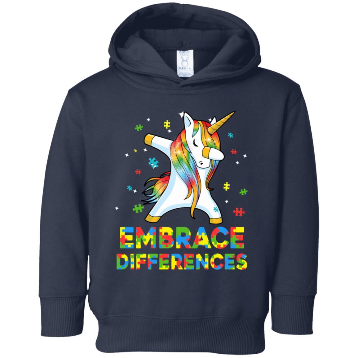 Dabbing Unicorn Autism Awareness Embrace Differences Youth-Youth Shirt-Toddler Fleece Hoodie-Navy