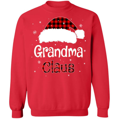 Santa Grandma Claus Red Plaid Family Pajamas Christmas Gift-T-Shirt & Sweatshirt-Crewneck Sweatshirt-Red