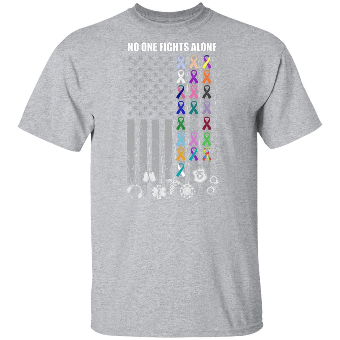 No One Fights Alone Cancer Awareness-T-Shirt & Hoodie-Classic T-Shirt-Sport Grey