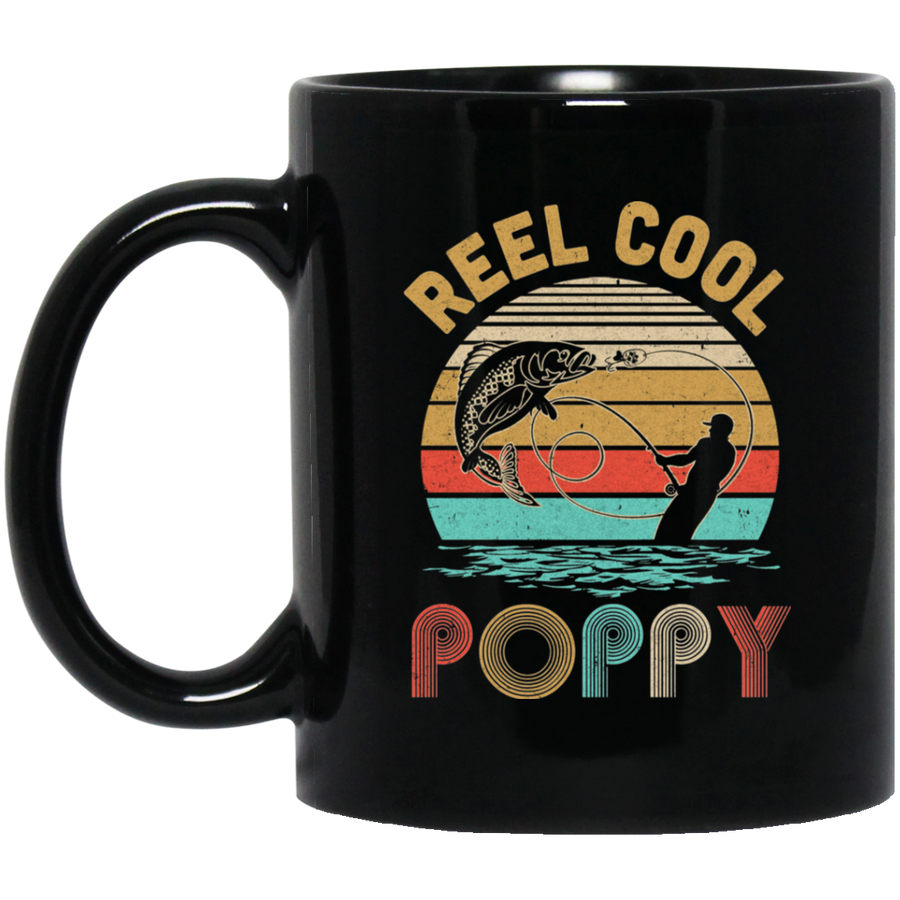 Vintage Reel Cool Poppy Fish Fishing Father's Day Gift Mug-Coffee Mug-BM11OZ 11 oz. Black Mug-Black