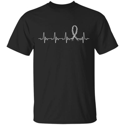 Brain Cancer Diabetes Awareness Gray Ribbon Heartbeat-T-Shirt & Hoodie-Classic T-Shirt-Black