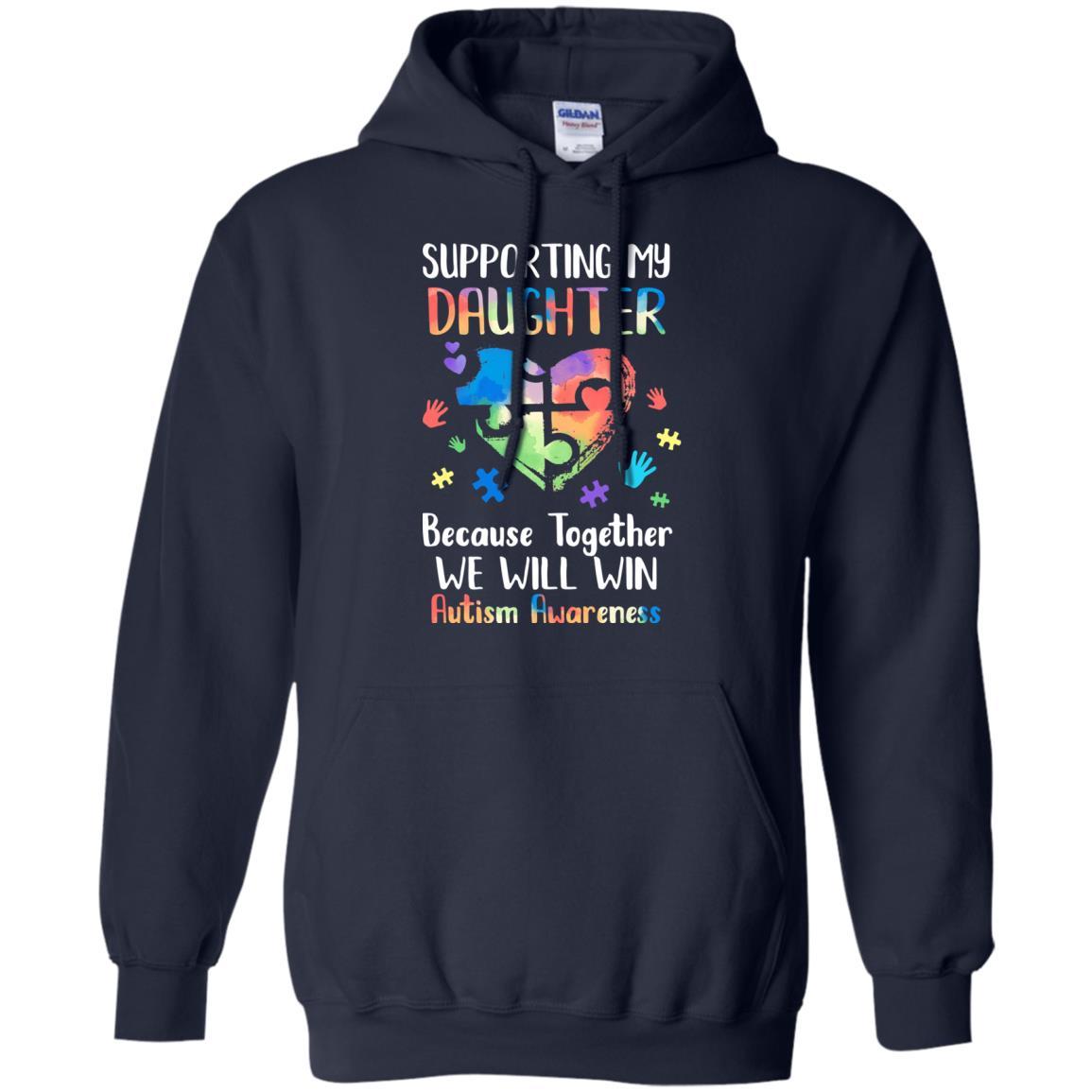 Supporting My Daughter Puzzle Autism Awareness Month-T-Shirt & Hoodie-Pullover Hoodie-Navy