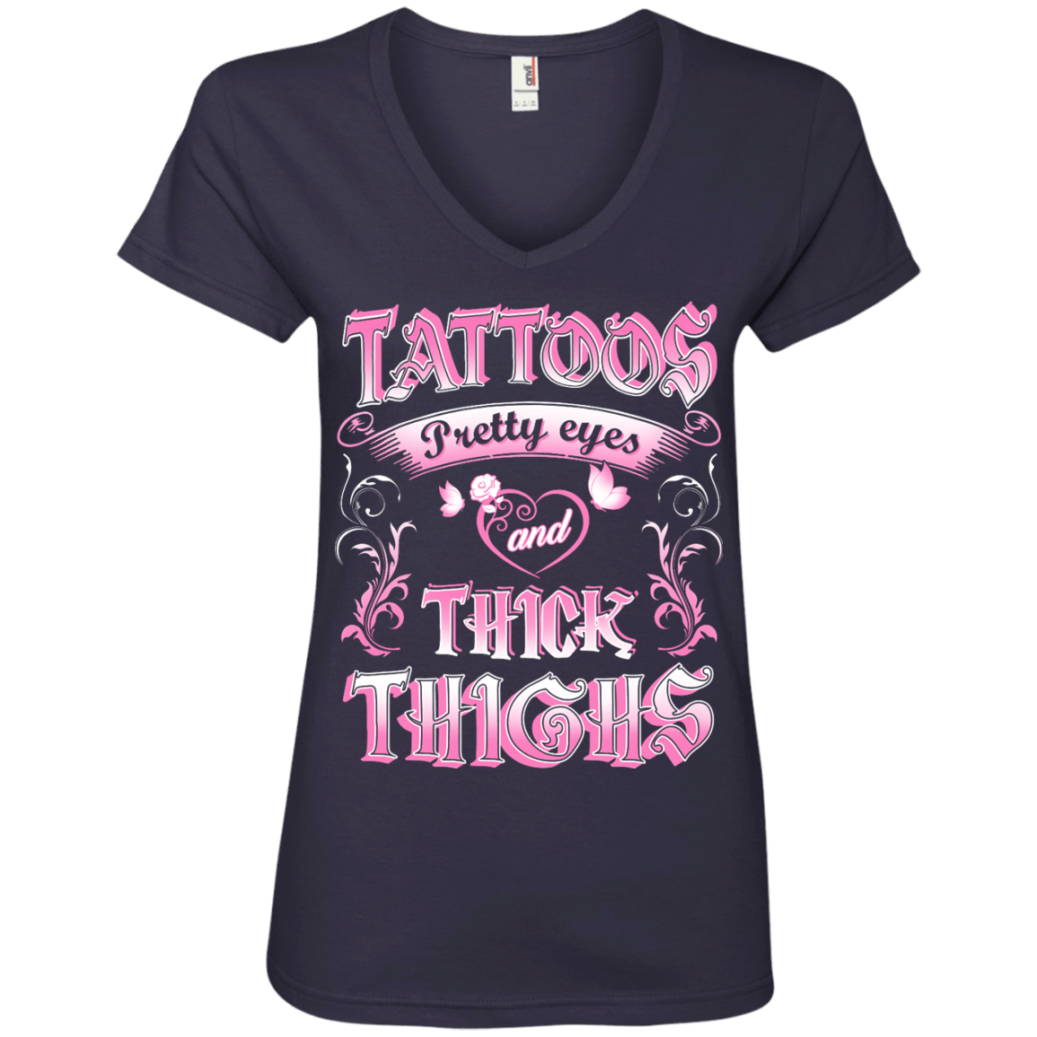 Tattoos Pretty Eyes And Thick Thighs-T-Shirt & Tank Top-Ladies' V-Neck Tee-Navy