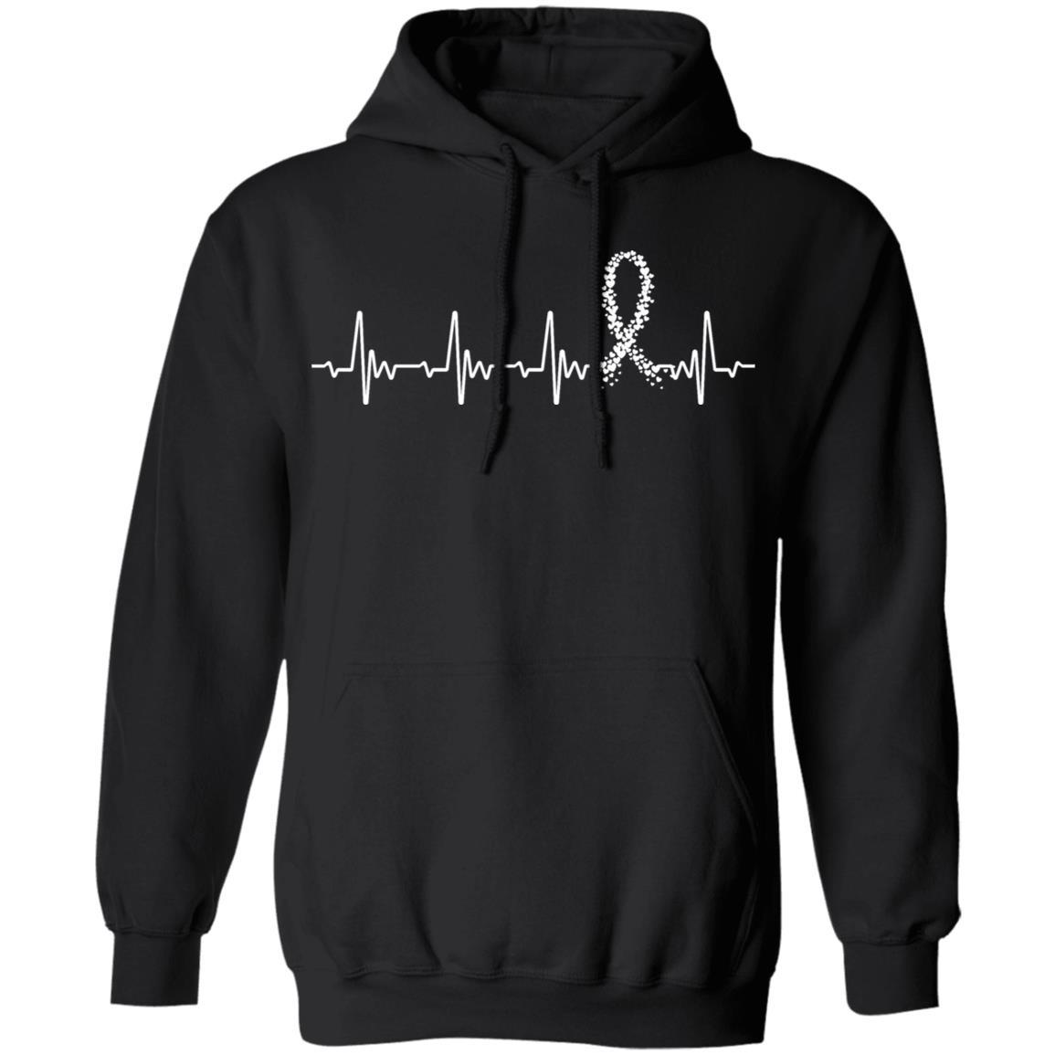Lung Cancer Awareness White Ribbon Heartbeat-T-Shirt & Hoodie-Pullover Hoodie-Black