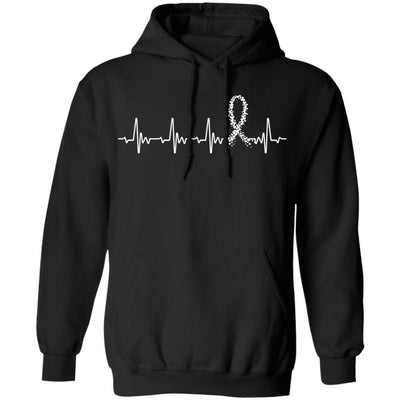Lung Cancer Awareness White Ribbon Heartbeat-T-Shirt & Hoodie-Pullover Hoodie-Black