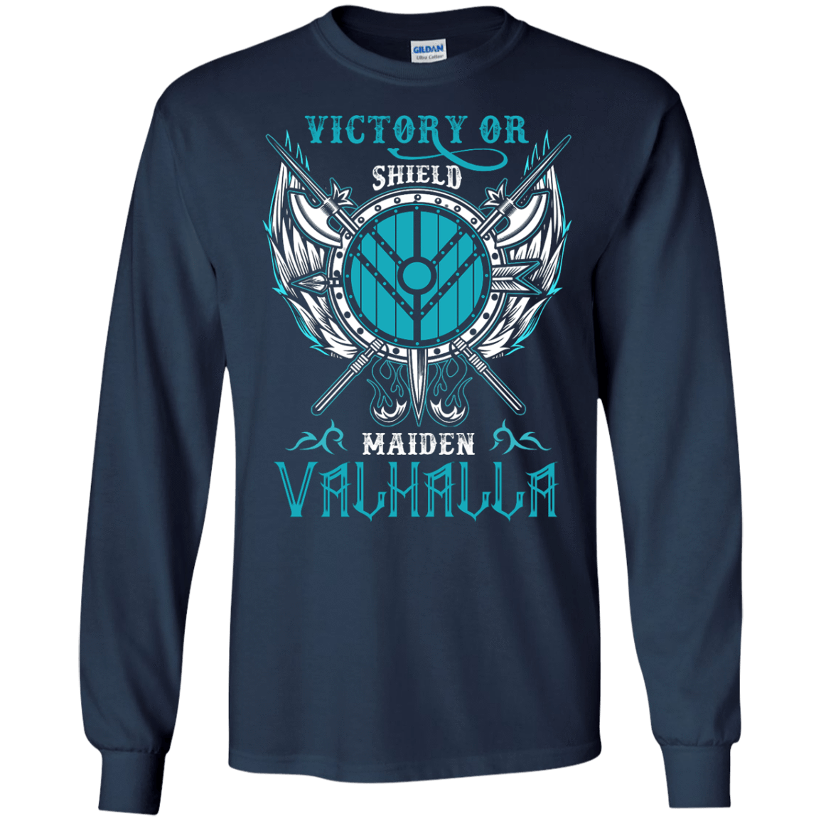 Shieldmaiden Victory Or Valhalla-T-Shirt & Hoodie-Long Sleeve T-Shirt-Navy