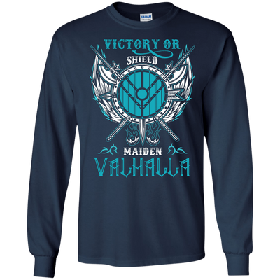 Shieldmaiden Victory Or Valhalla-T-Shirt & Hoodie-Long Sleeve T-Shirt-Navy