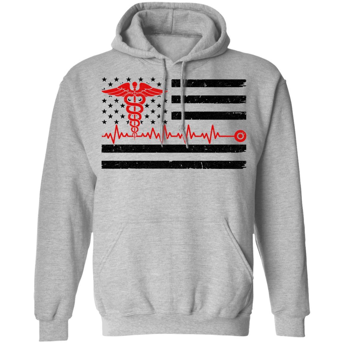 Patriot Apparel Nurse Thin Red Line Nursing Flag-T-Shirt & Hoodie-Pullover Hoodie-Sport Grey