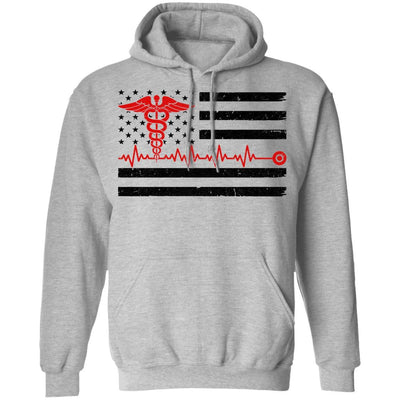 Patriot Apparel Nurse Thin Red Line Nursing Flag-T-Shirt & Hoodie-Pullover Hoodie-Sport Grey