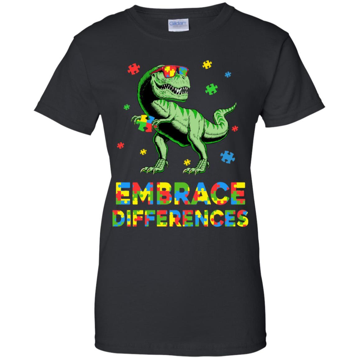 Dinosaur Puzzle Autism Awareness Embrace Differences-T-Shirt & Hoodie-Women's T-Shirt-Black