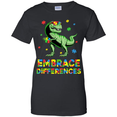 Dinosaur Puzzle Autism Awareness Embrace Differences-T-Shirt & Hoodie-Women's T-Shirt-Black