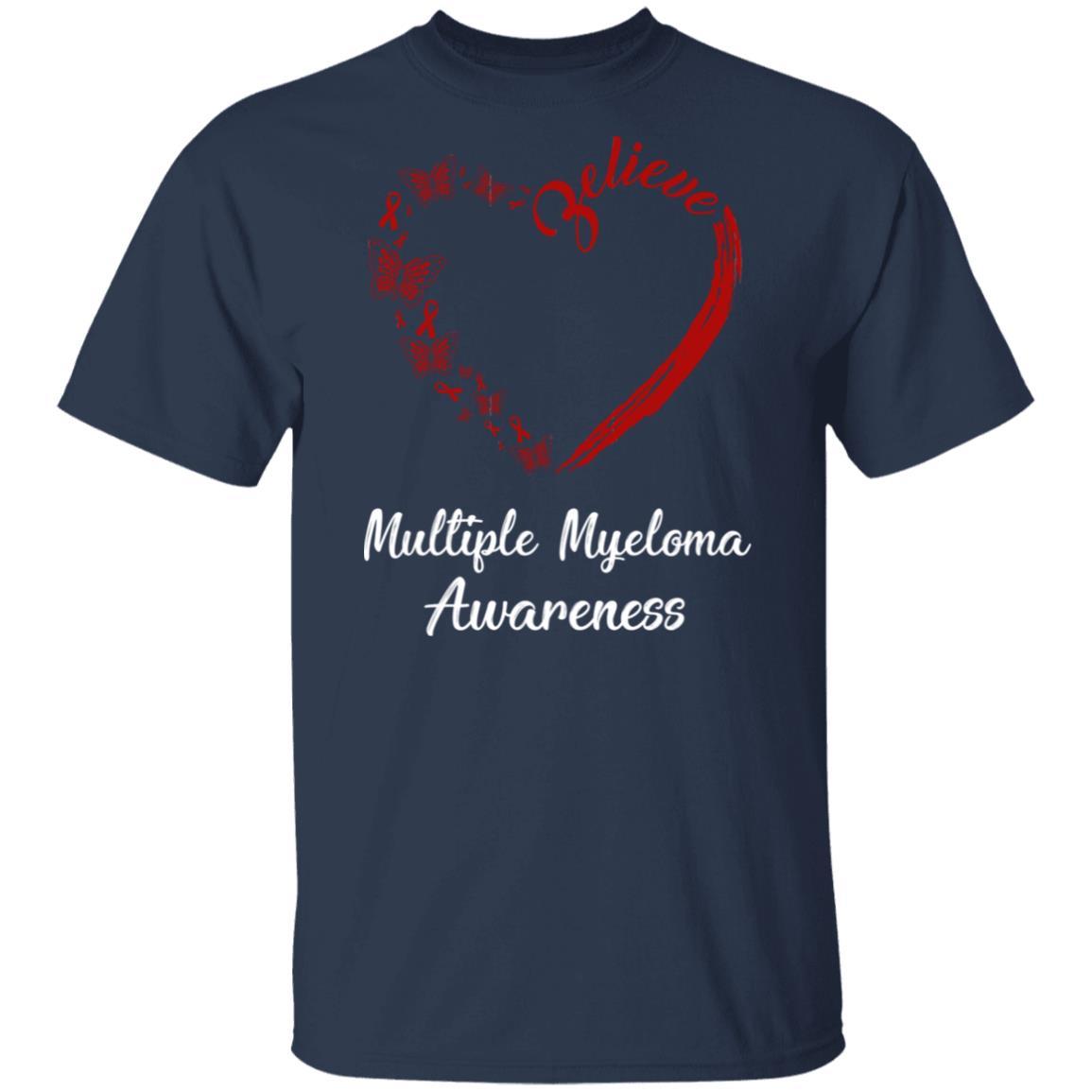Butterfly Believe Multiple Myeloma Awareness Ribbon Gifts-T-Shirt & Hoodie-Classic T-Shirt-Navy