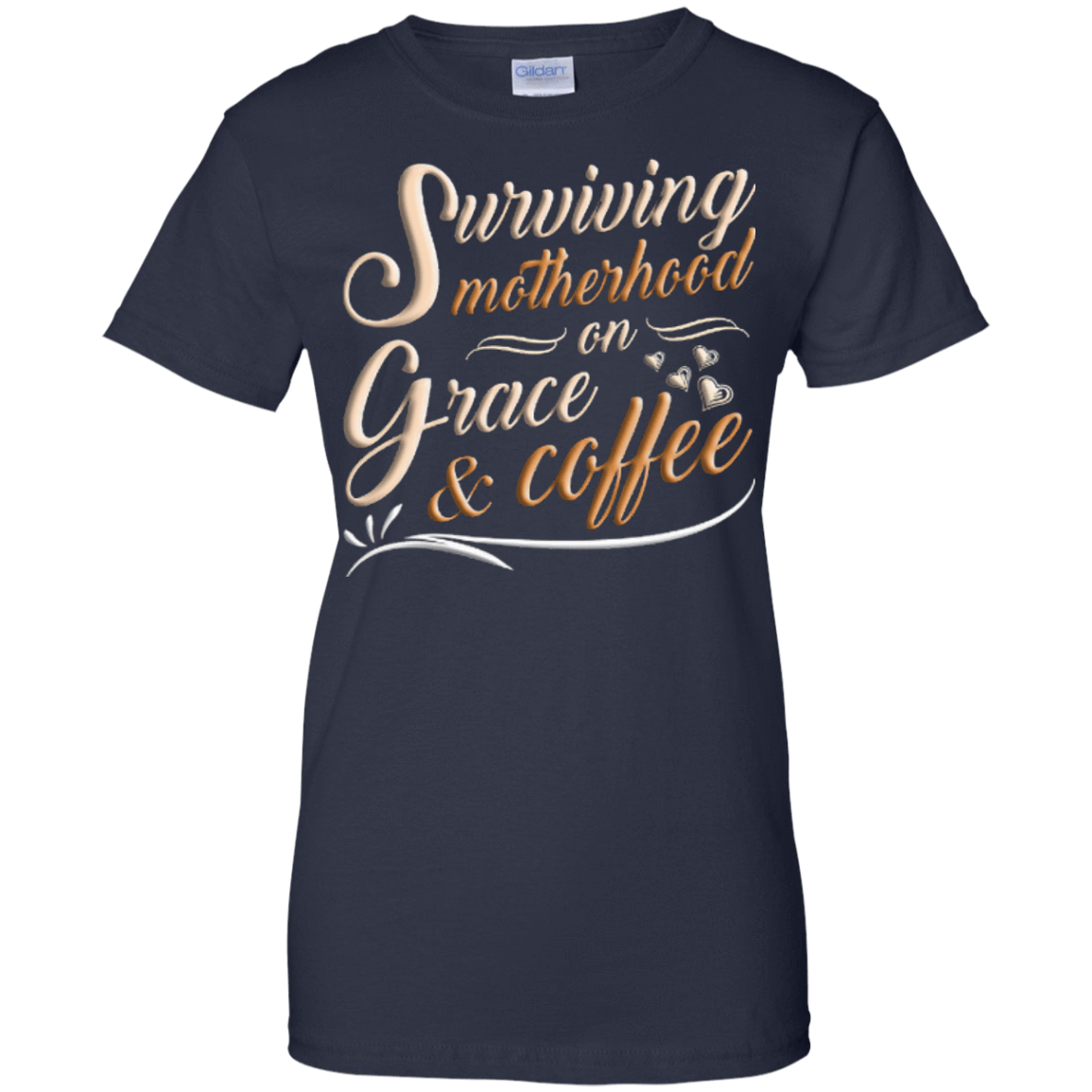 Surviving Motherhood On Grace And Coffee-T-Shirt & Hoodie-Women's T-Shirt-Navy