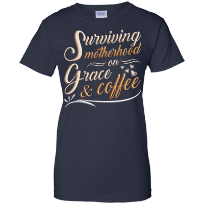 Surviving Motherhood On Grace And Coffee-T-Shirt & Hoodie-Women's T-Shirt-Navy