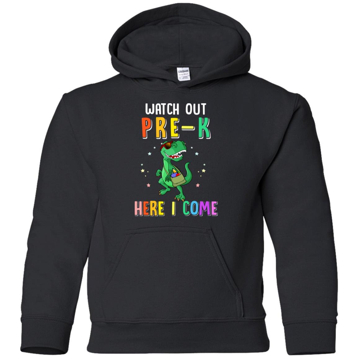 Pre-K Here I Come Dinosaur Back To School Youth-Youth Shirt-Youth Pullover Hoodie-Black