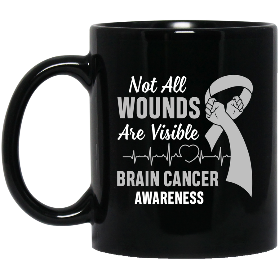 Brain Cancer Awareness Grey Not All Wounds Are Visible Mug-Coffee Mug-BM11OZ 11 oz. Black Mug-Black