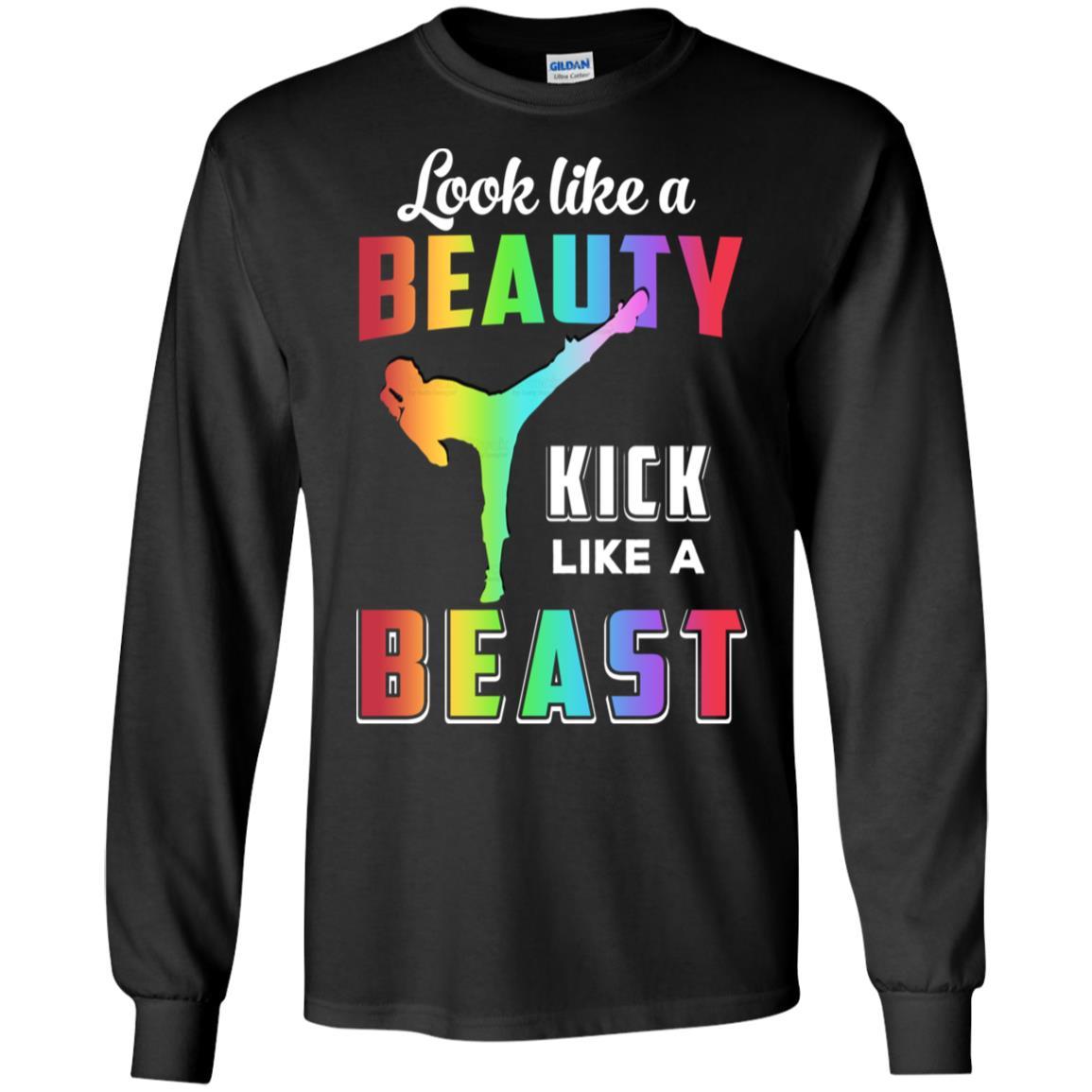 Look Like Beauty Kick Like Beast Women Kickboxing Gift-T-Shirt & Tank Top-Long Sleeve T-Shirt-Black