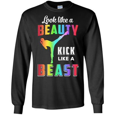 Look Like Beauty Kick Like Beast Women Kickboxing Gift-T-Shirt & Tank Top-Long Sleeve T-Shirt-Black