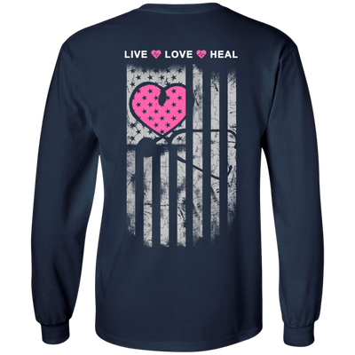 Nurse Heart Flag American Live Love Heal-T-Shirt & Hoodie-Long Sleeve T-Shirt-Navy