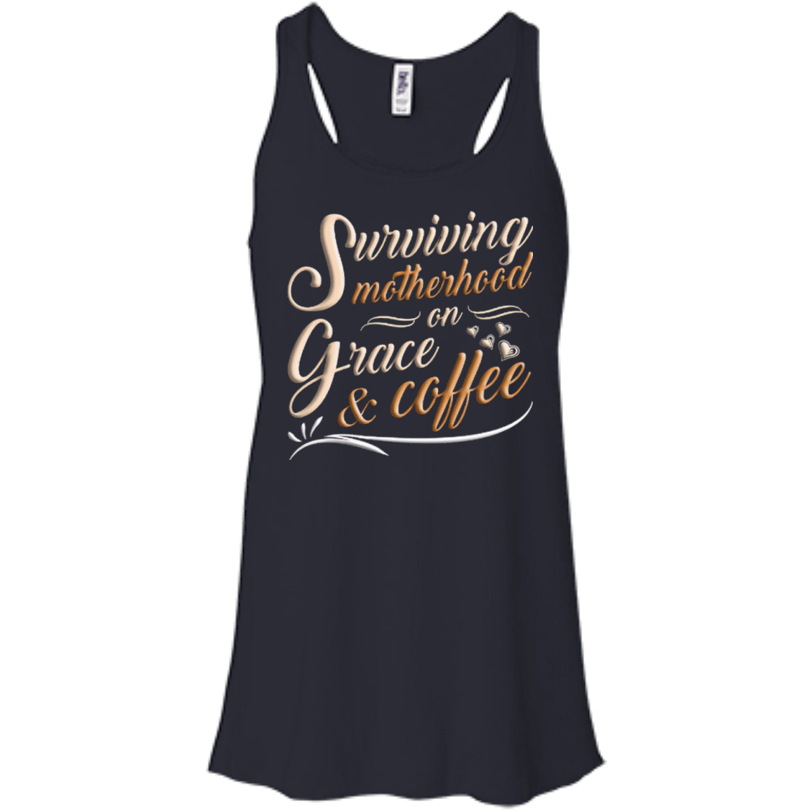 Surviving Motherhood On Grace And Coffee-T-Shirt & Hoodie-Women's Flowy Racerback Tank-Midnight
