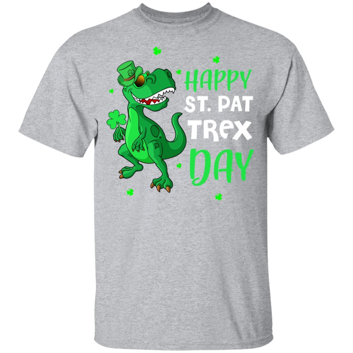 Happy St. Pat Trex Day Dinosaur St. Patrick's Day Youth-Youth Shirt-Youth T-Shirt-Sport Grey