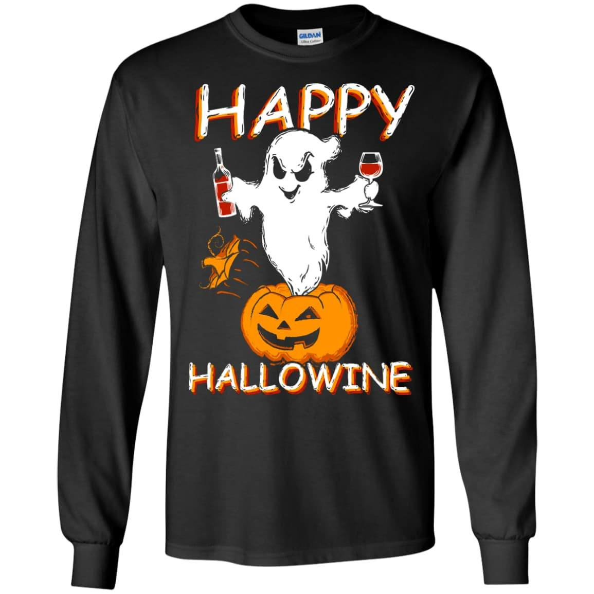Happy Hallowine - Halloween Wine-T-Shirt & Hoodie-Long Sleeve T-Shirt-Black