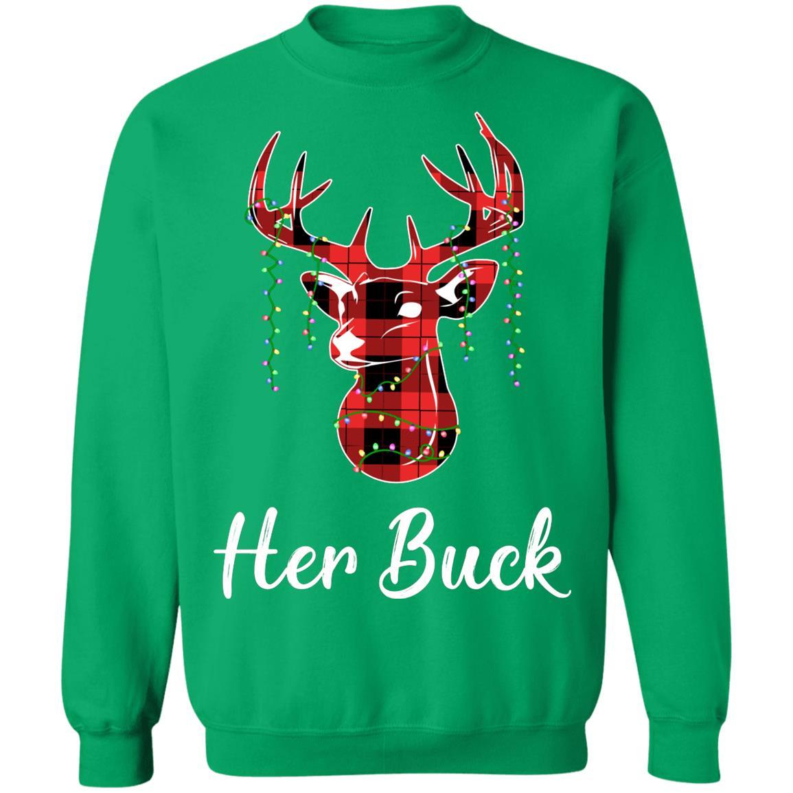 Her Buck Couples Matching Christmas Pajamas Costume Gift-T-Shirt & Sweatshirt-Crewneck Sweatshirt-Irish Green