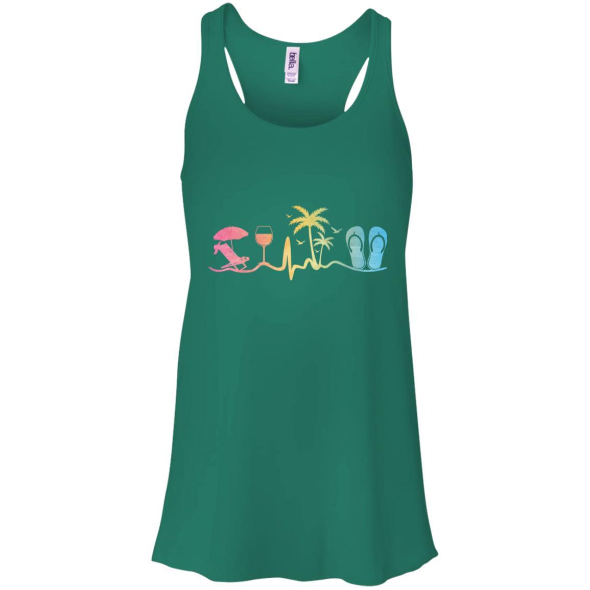 Heartbeat Palm Tree Wine Glass Flip Flop Summer-T-Shirt & Tank Top-Women's Flowy Racerback Tank-Kelly Green