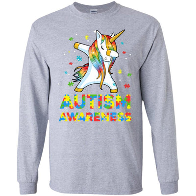 Dabbing Unicorn Puzzle Autism Awareness For Girls-T-Shirt & Hoodie-Long Sleeve T-Shirt-Sport Grey