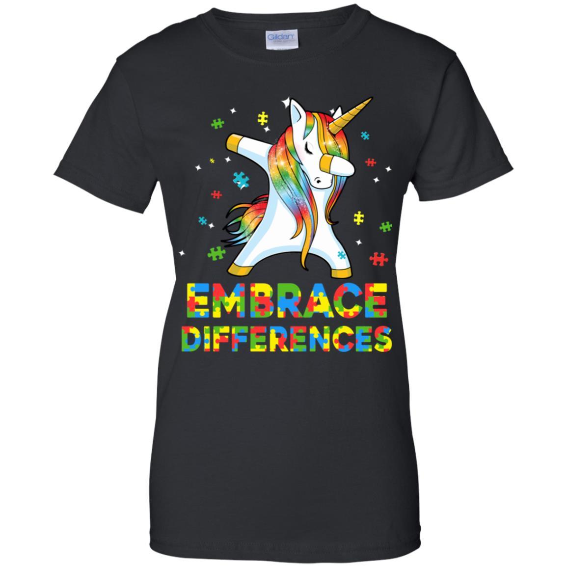 Dabbing Unicorn Autism Awareness Embrace Differences-T-Shirt & Hoodie-Women's T-Shirt-Black