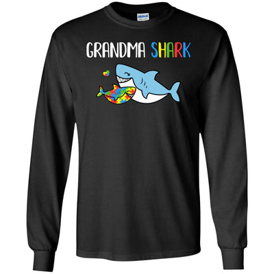 Grandma Shark Support Autism Awareness For Grandchild-T-Shirt & Hoodie-Long Sleeve T-Shirt-Black
