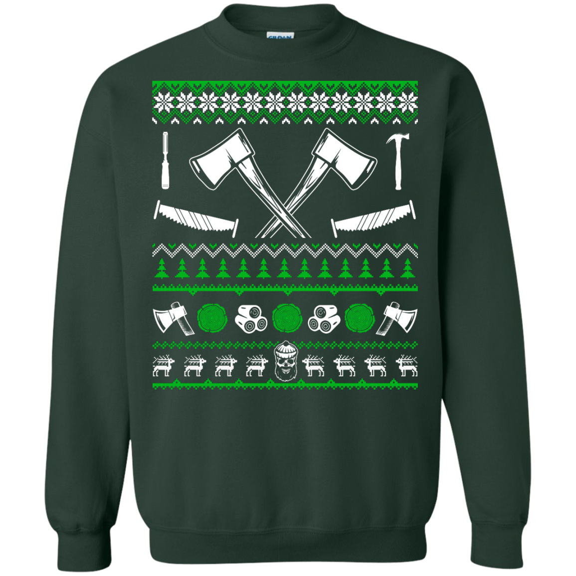 Lumberjack Christmas Sweater-T-Shirt & Hoodie-Crewneck Sweatshirt-Forest Green