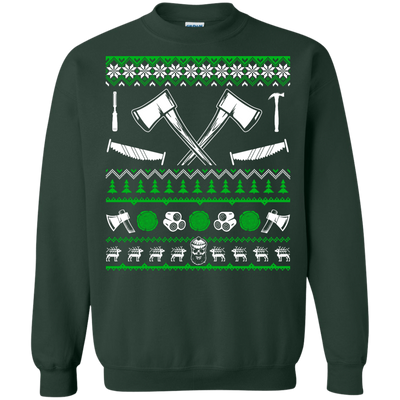 Lumberjack Christmas Sweater-T-Shirt & Hoodie-Crewneck Sweatshirt-Forest Green