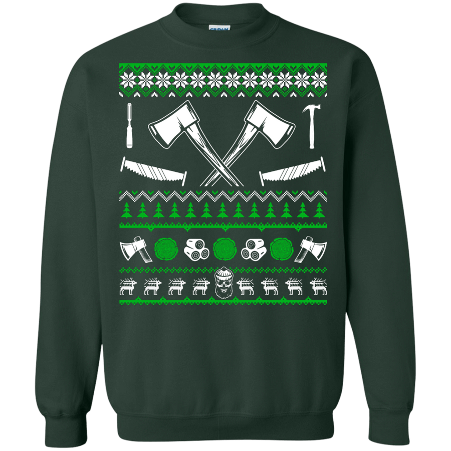 Lumberjack Christmas Sweater-T-Shirt & Hoodie-Crewneck Sweatshirt-Forest Green