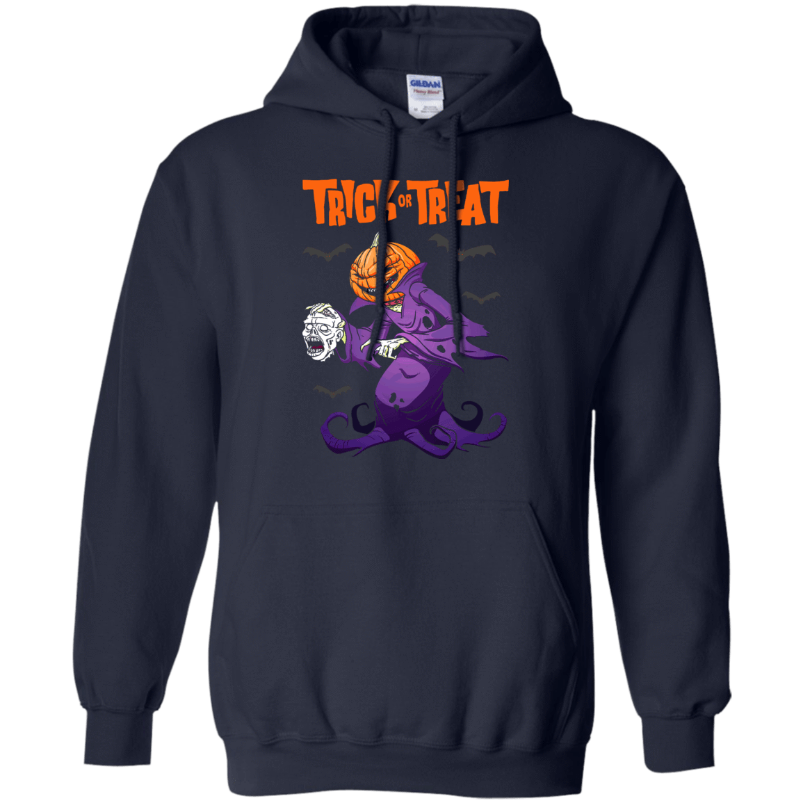 Trick Or Treat Pumpkin Zombie Halloween-T-Shirt & Hoodie-Pullover Hoodie-Navy