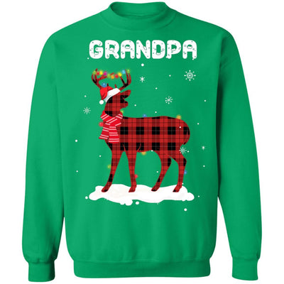 Grandpa Deer Red Plaid Christmas Family Matching Pajamas-T-Shirt & Sweatshirt-Crewneck Sweatshirt-Irish Green
