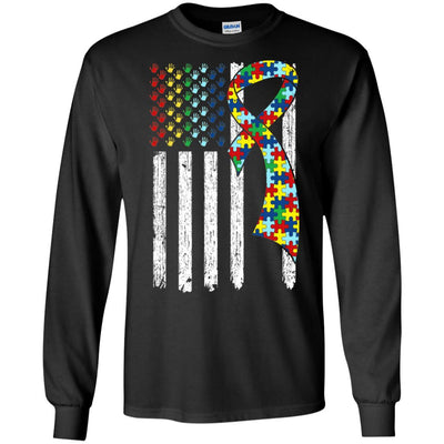 Support Autism Awareness American Flag-T-Shirt & Hoodie-Long Sleeve T-Shirt-Black