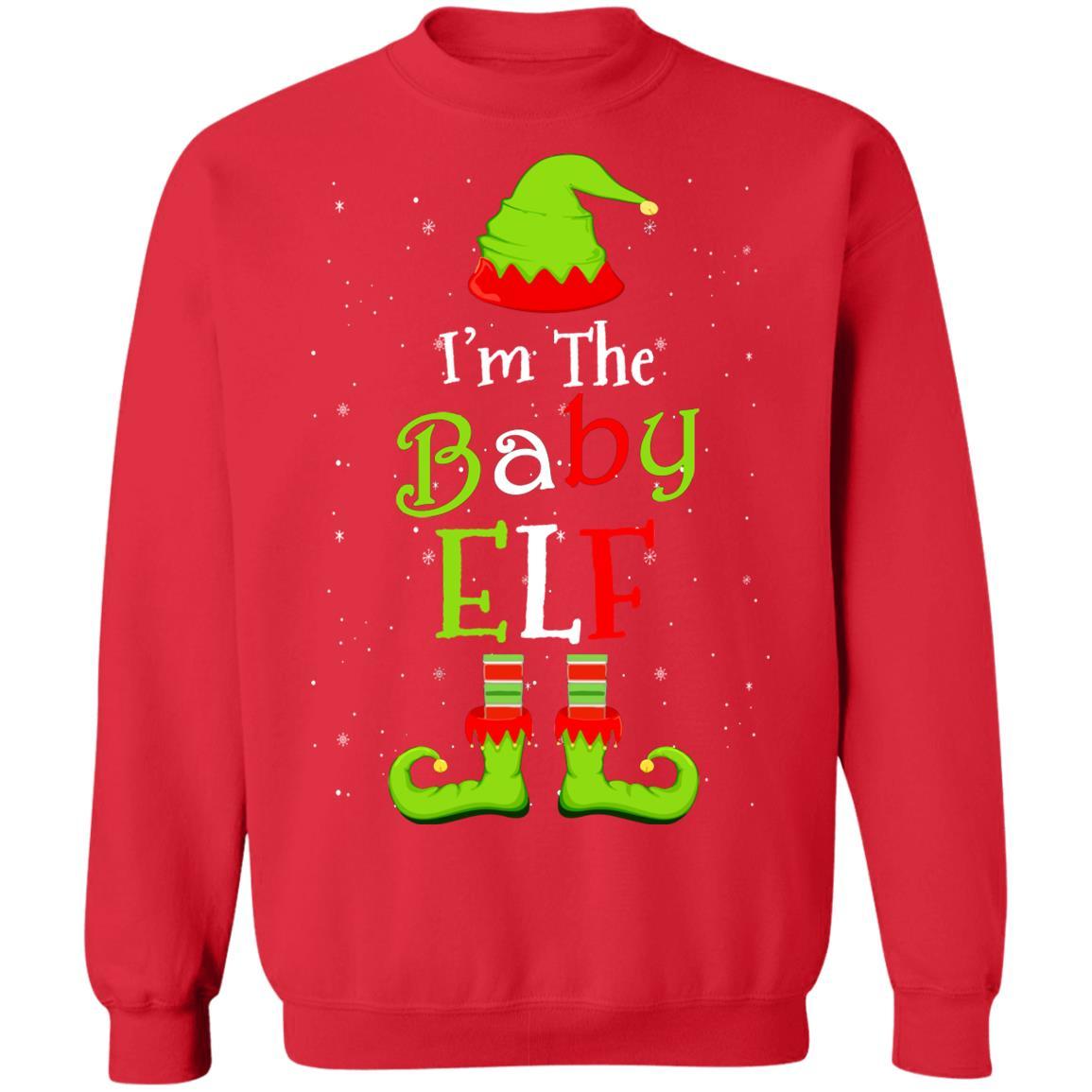I'm The Baby Elf Family Matching Funny Christmas Group Gift-T-Shirt & Sweatshirt-Crewneck Sweatshirt-Red