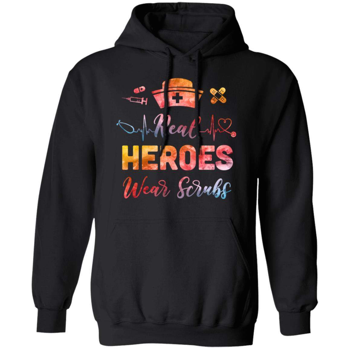 Nurse Nursing Strong Real Heroes Wear Scrubs Women Gifts-T-Shirt & Tank Top-Pullover Hoodie-Black