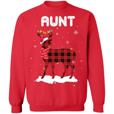 Aunt Deer Red Plaid Christmas Family Matching Pajamas-T-Shirt & Sweatshirt-Crewneck Sweatshirt-Red