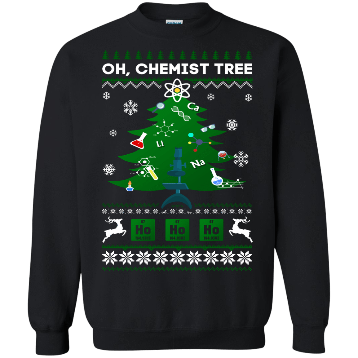 Oh Chemistry Tree Science Christmas Ugly Sweater Gift-T-Shirt & Hoodie-Crewneck Sweatshirt-Black