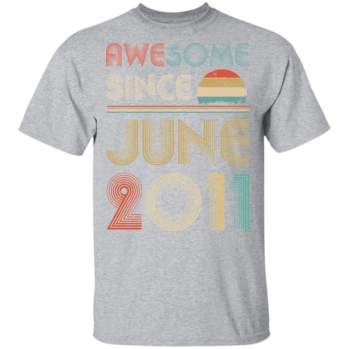 Awesome Since June 2011 Vintage 10th Birthday Gifts Youth-Youth Shirt-Youth T-Shirt-Sport Grey