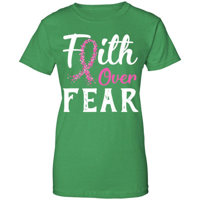 Breast Cancer Awareness Pink Ribbon Faith Over Fear-T-Shirt & Hoodie-Women's T-Shirt-Irish Green
