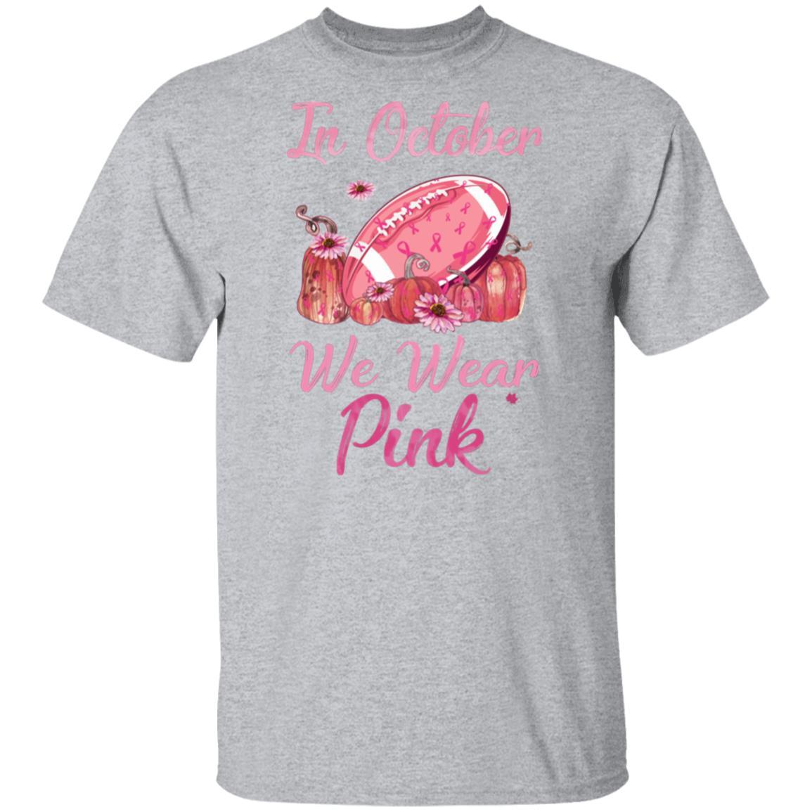 Football In October Wear Pink Ribbon Breast Cancer-T-Shirt & Hoodie-Classic T-Shirt-Sport Grey